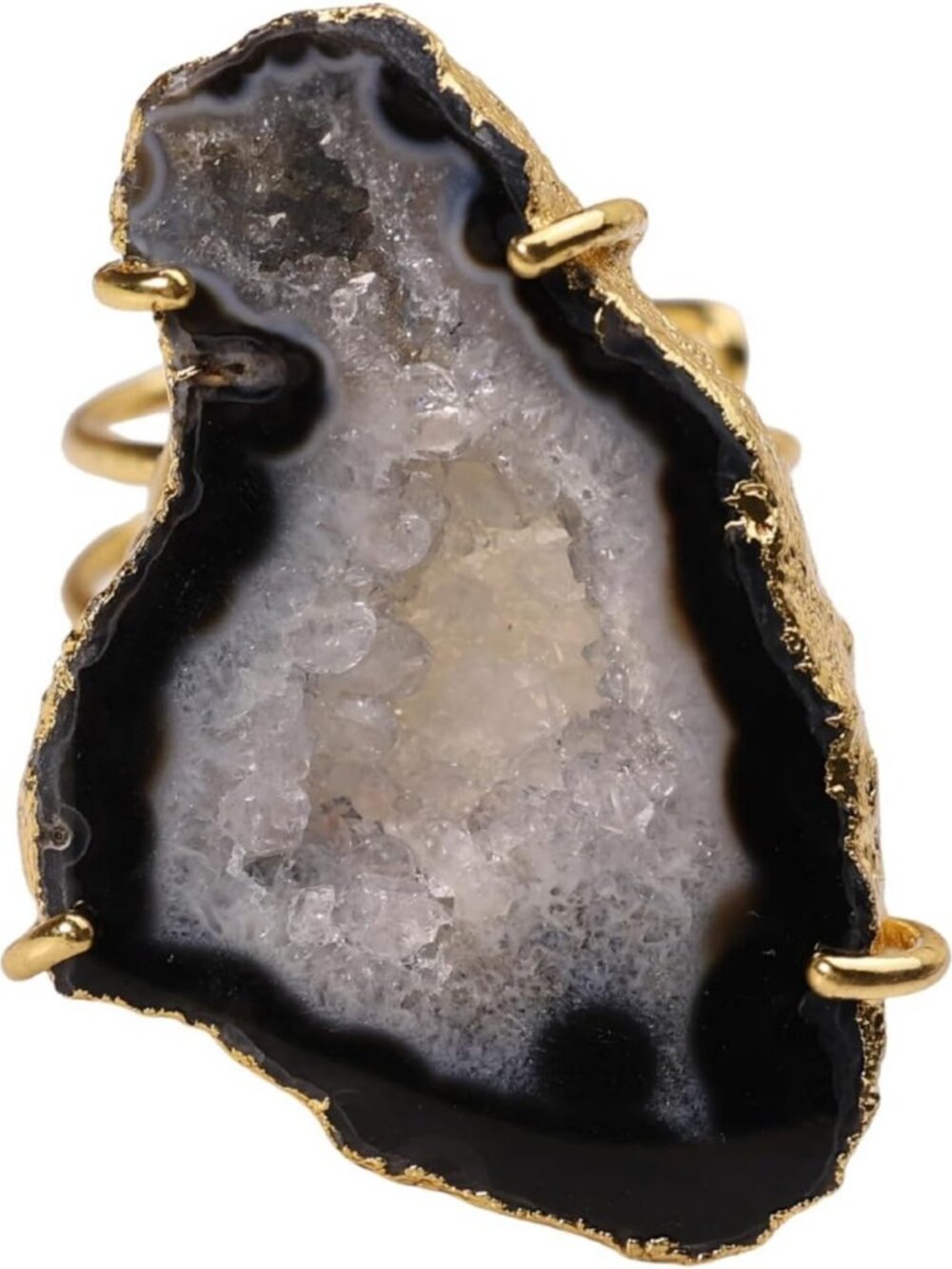 Chunky Gold Plated Adjustable Agate Druzy Ring - Natural Geode Statement Jewelry